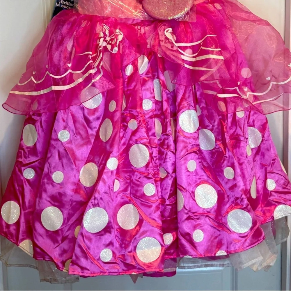 Disney Minnie Mouse Pink Dress Costume w/ ears, Glows in the Dark, Size 7/8.